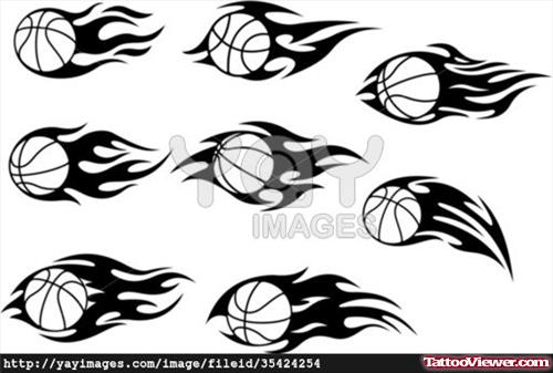 Flaming Basketballs Tattoos Designs