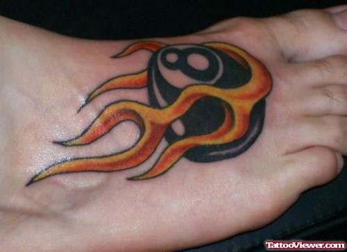 Fire Flame Eightball Tattoo On Foot