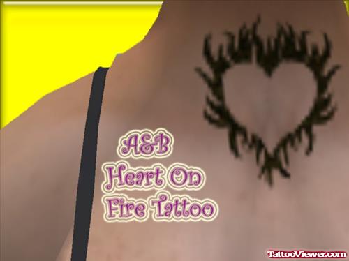 Fire and Flame Tribal Heart Tattoo
