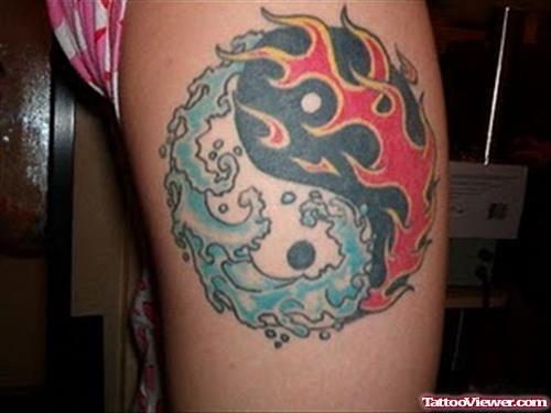 Colored Fire And Flame Yin Yang Tattoo