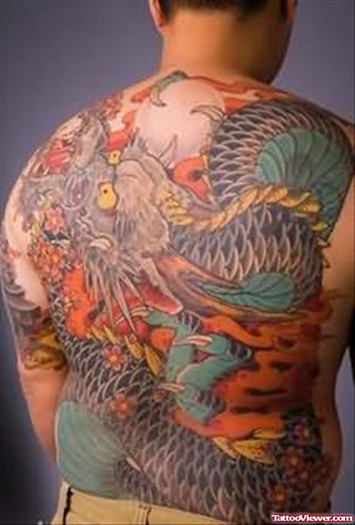 Terrific Fire and Flame Tattoo On Full Back