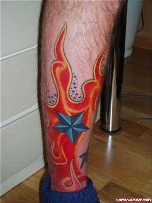 Star Studded Fire and Flame Tattoo
