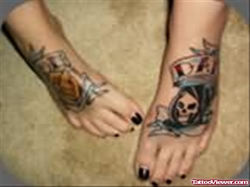 Fire And Flame Tattoo On Feet