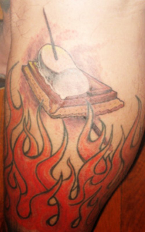 Red Ink Fire and Flame Tattoo