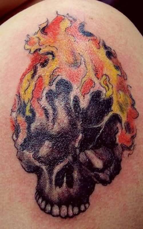 Fire and Flame Black Skull Tattoo Design