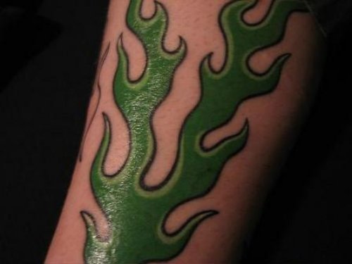 Green Ink Fire n Flame Tattoo