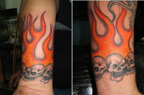 Flaming Skulls Fire and Flame Tattoo