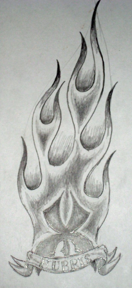 Grey Ink Fire and Flame Tattoo Design