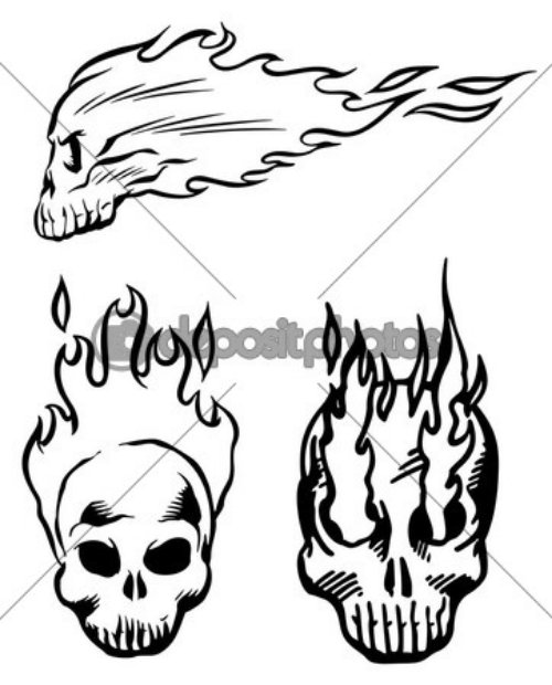 Attractive Fire Flame Skull Tattoo Design
