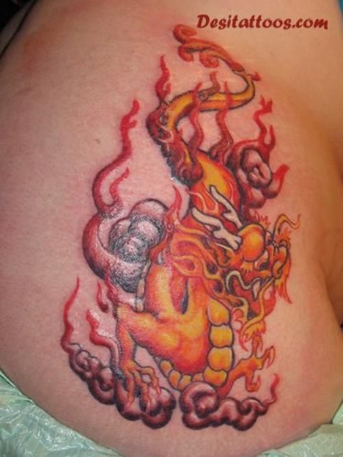 Fire n Flame Tattoo On Man Side Rib