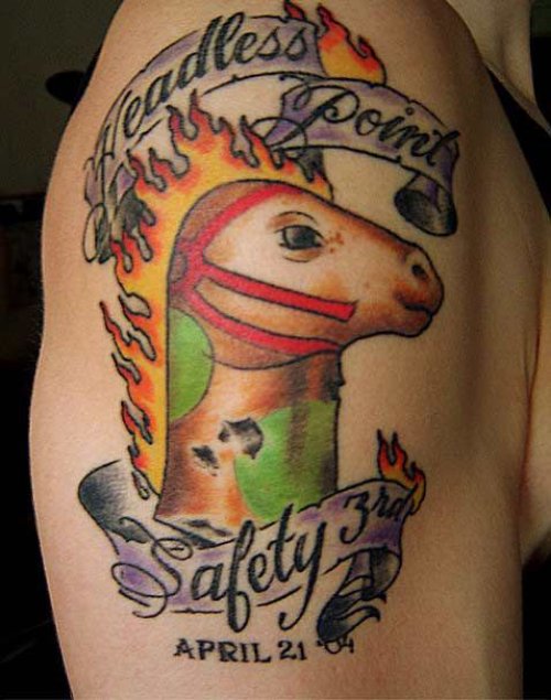 Flaming Horse Head Tattoo On Shoulder