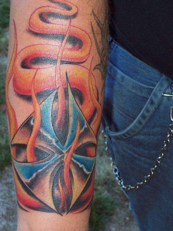 Amazing Fire And Flame Tattoo On Sleeve
