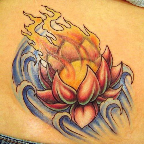 Flaming Lotus Tattoo On Lowerback