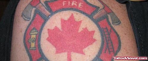 Firefighter Logo With Maple Leaf Tattoo