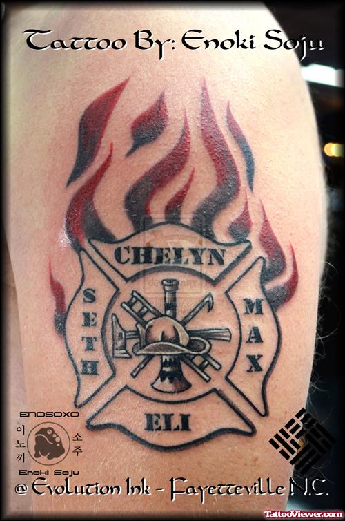 Fantastic Flaming Firefighter Logo Tattoo