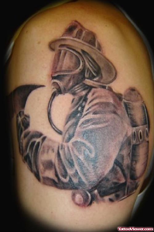 Mind Blowing Firefighter Tattoo On Shoulder