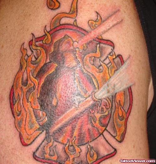 Awesomme Colored Ink Firefighter Tattoo