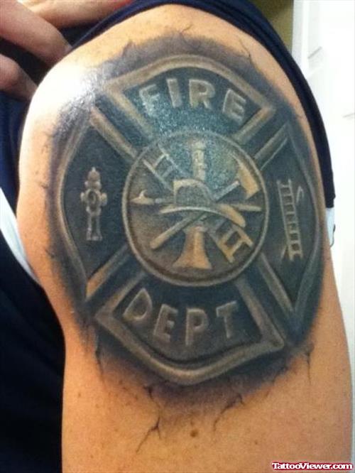 Firefighter Tattoo For Left Shoulder
