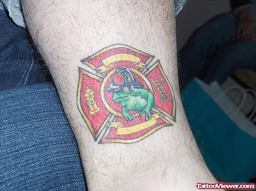 Red Ink Firehighter Sign Tattoo