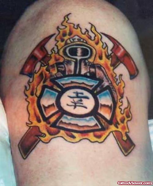 Crazy Colored Firefighter Tattoo