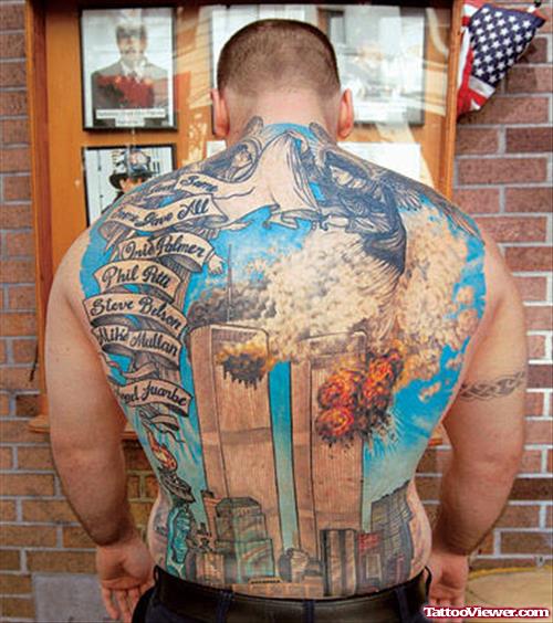 Firefighter Tattoo On Man Full Back