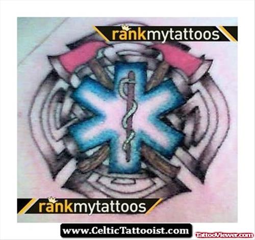 Colored Cross Firehighter Tattoo