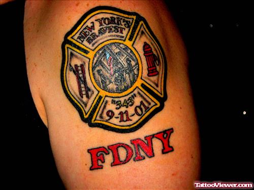 Color Firefighter Tattoo On Shoulder