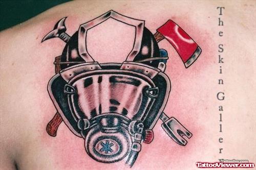 Firefighter Tattoo On Man Chest