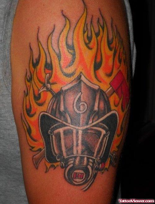 Firefighter Mask Flaming Tattoo