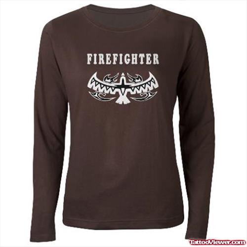 Fire Fighter Eagle Tattoo On T-Shirt
