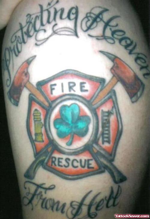 Fire Fighter Heaven Tattoo On Shoulder