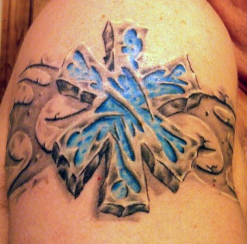 Ripped Skin Firehighter Tattoo On Right Shoulder