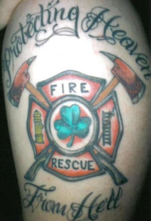 Best Firefighter Tattoo On Left Half Sleeve