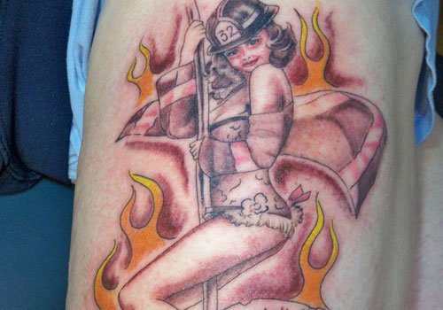 Amazing Firefighter Tattoo On Half Sleeve