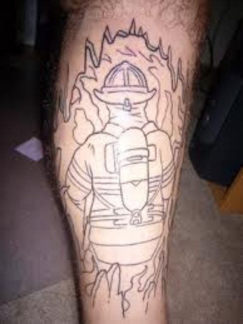 Fire Fighter Outline Tattoo