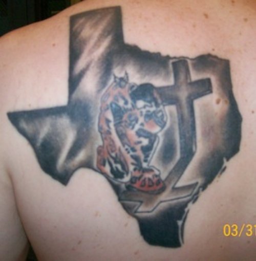 Texas Firefighter Tattoo On Left Back Shoulder