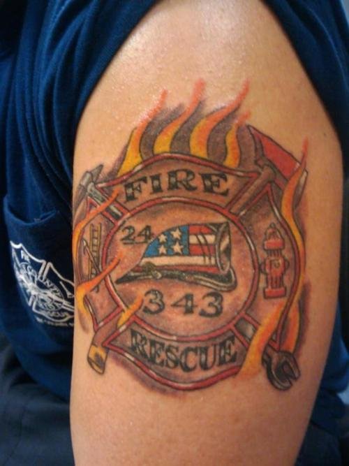 Firefighter Tattoo On Left Bicep