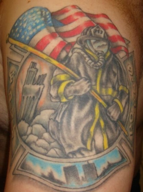 Firefighter With Us Flag Tattoo