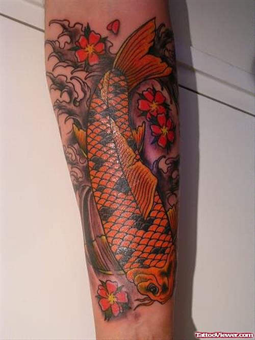 Wonderful Orange Koi Fish Tattoo