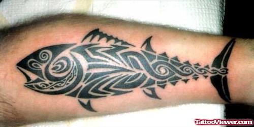 Tribal Tuna Fish Tattoo On Arm