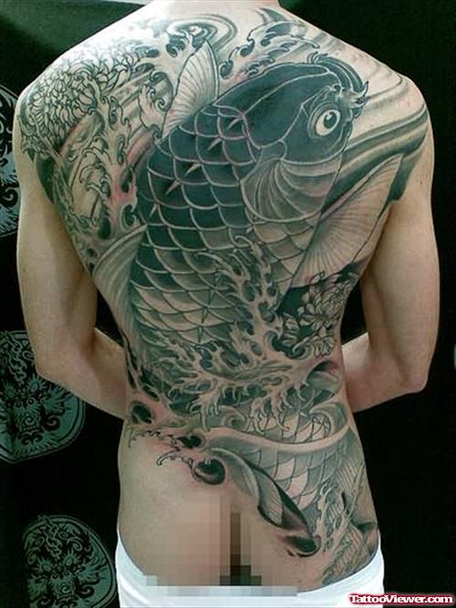 Tribal Koi Fish Tattoo On Back