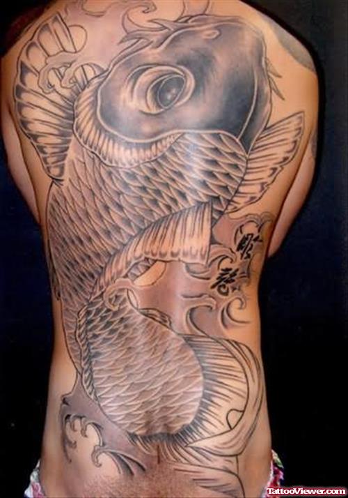 Grey Koi Fish Tattoo On Full Back