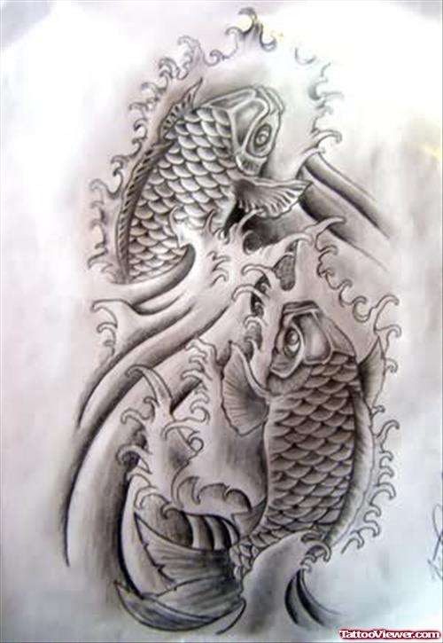Grey Koi Fish Tattoo