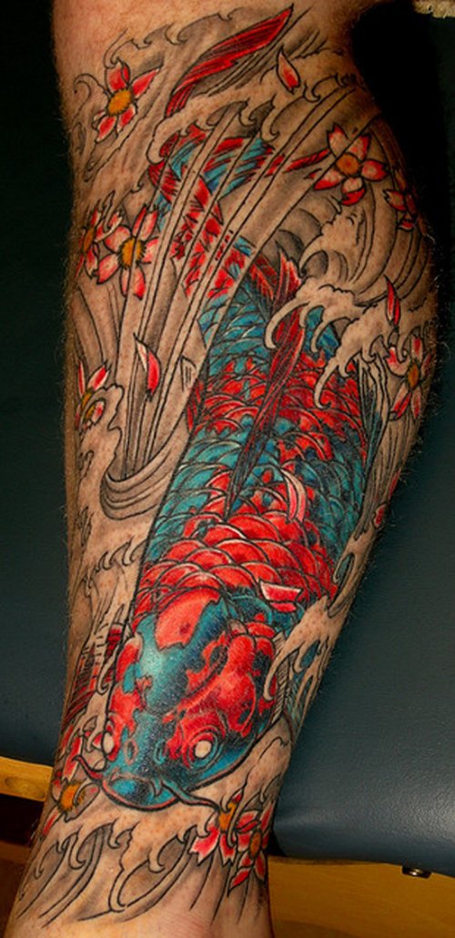 Wonderful Color Ink Fish Tattoo On Leg