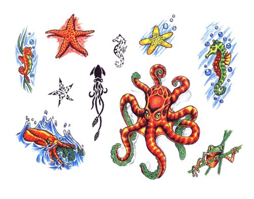 Color Starfish And Fish Tattoos designs