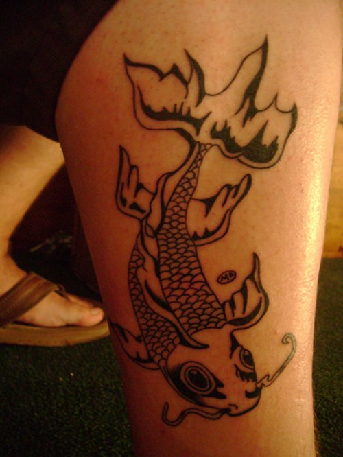 Fish Tattoo On Girl Right Leg