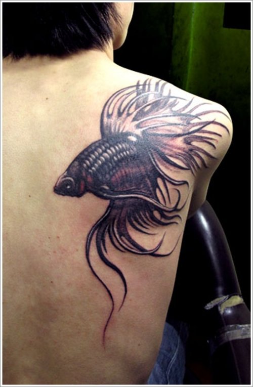 Classic Right Back Shoulder Fish Tattoo