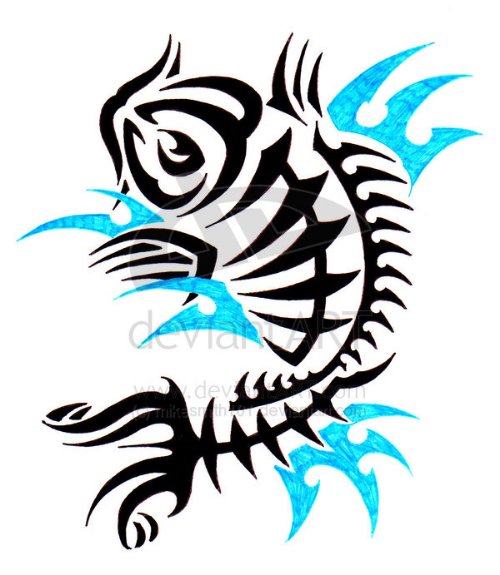 Black Skeleton Fish Tattoo Design