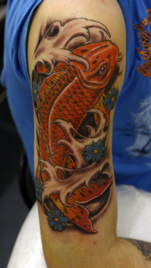 Classic Right Half Sleeve Fish Tattoo