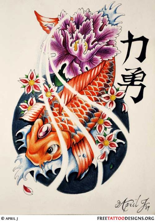 Large Flower And Fish Tattoo
